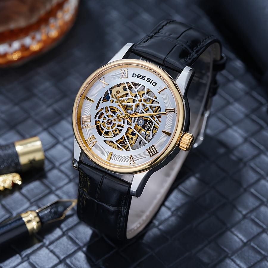 Men's Full Automatic Mechanical Watch Casual Sports Hollow Out Fashionable Design Wristwatch