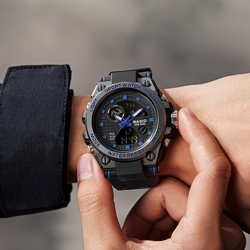 Men's Multifunctional Sports Waterproof Outdoor Watch with TPU Strap, Alarm Clock Date, Stopwatch Timer LED Backlight Glow-in-the-Dark Rainproof