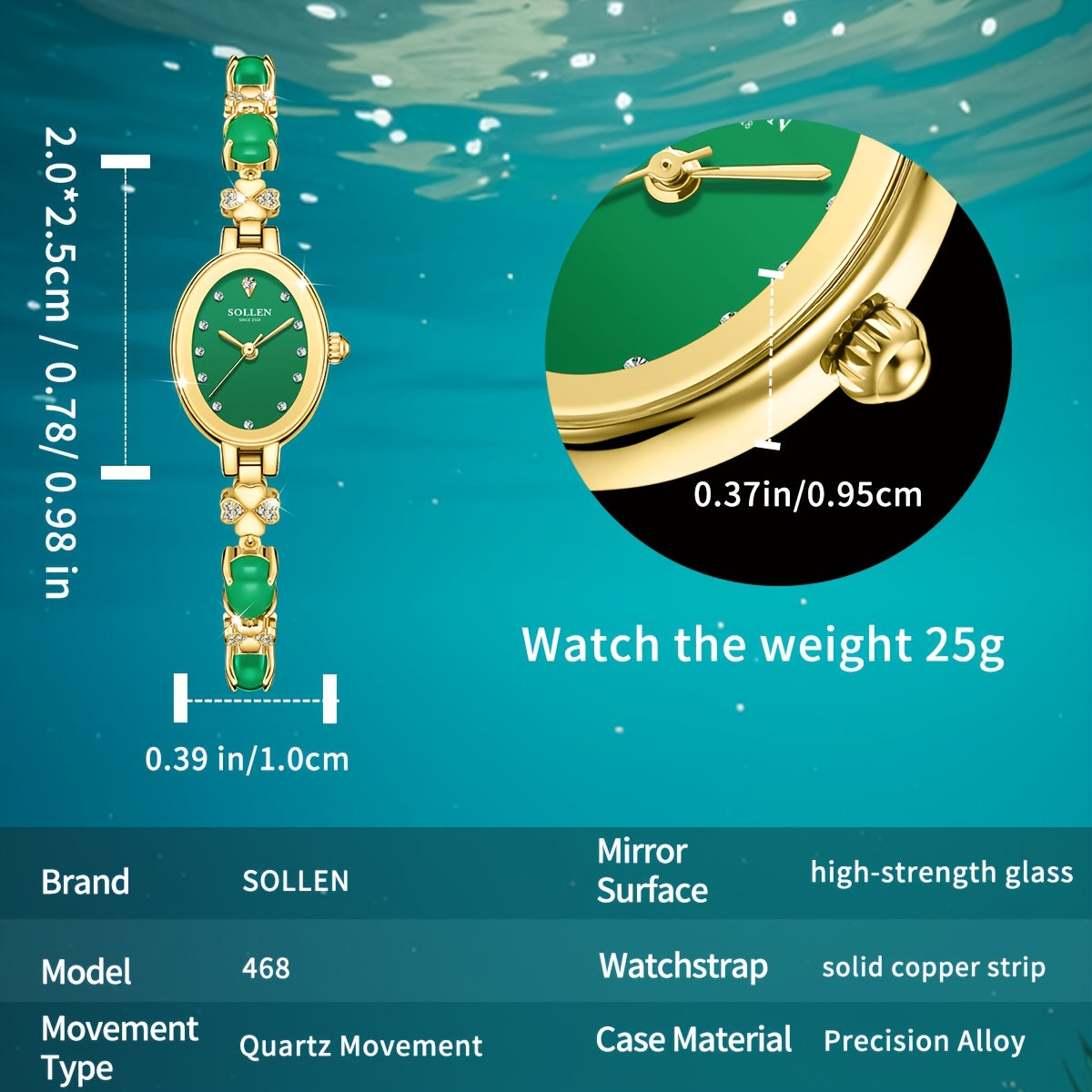 Vintage Oval Radiance Quartz Bracelet Watch for Women - Emerald Green Dial & Rose Golden Case, Sparkling Accents, Elegant Romantic Design for Valentine's Day, Chinese New Year, Mardi Gras Gifts, Bling Watch, Special Occasion Wristwatch, Goldtone Bracelet