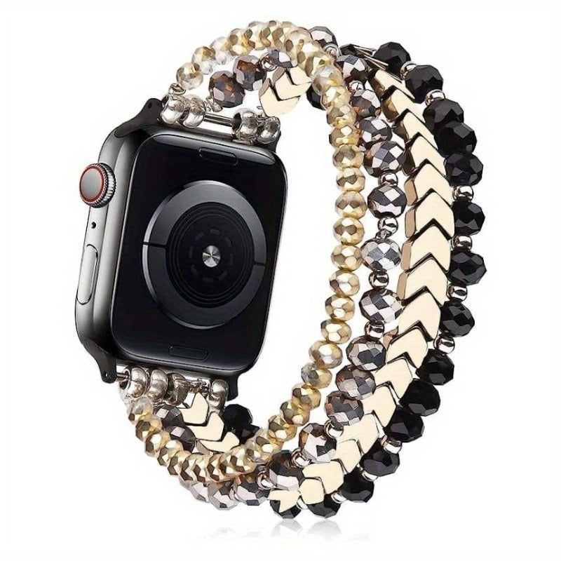 Beaded Bracelet Compatible with Apple Watch Bands 38mm 40mm 41mm 42mm 44mm 45mm Series 9 8 7 6 5 4 3 2 1 SE, Dressy Handmade Elastic Stretch Strap for iWatch Band Women
