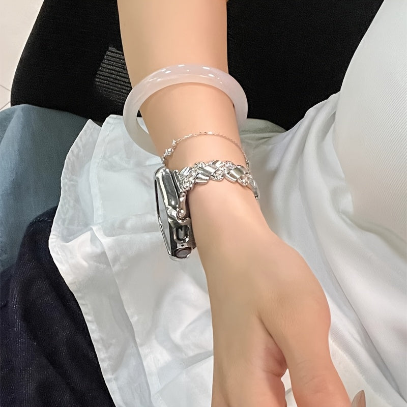 Compatible with iWatch S10 New Strap, Apple Watch Series 9 & 8, Men's and Women's Cuban Link Bracelet with Diamond Accents