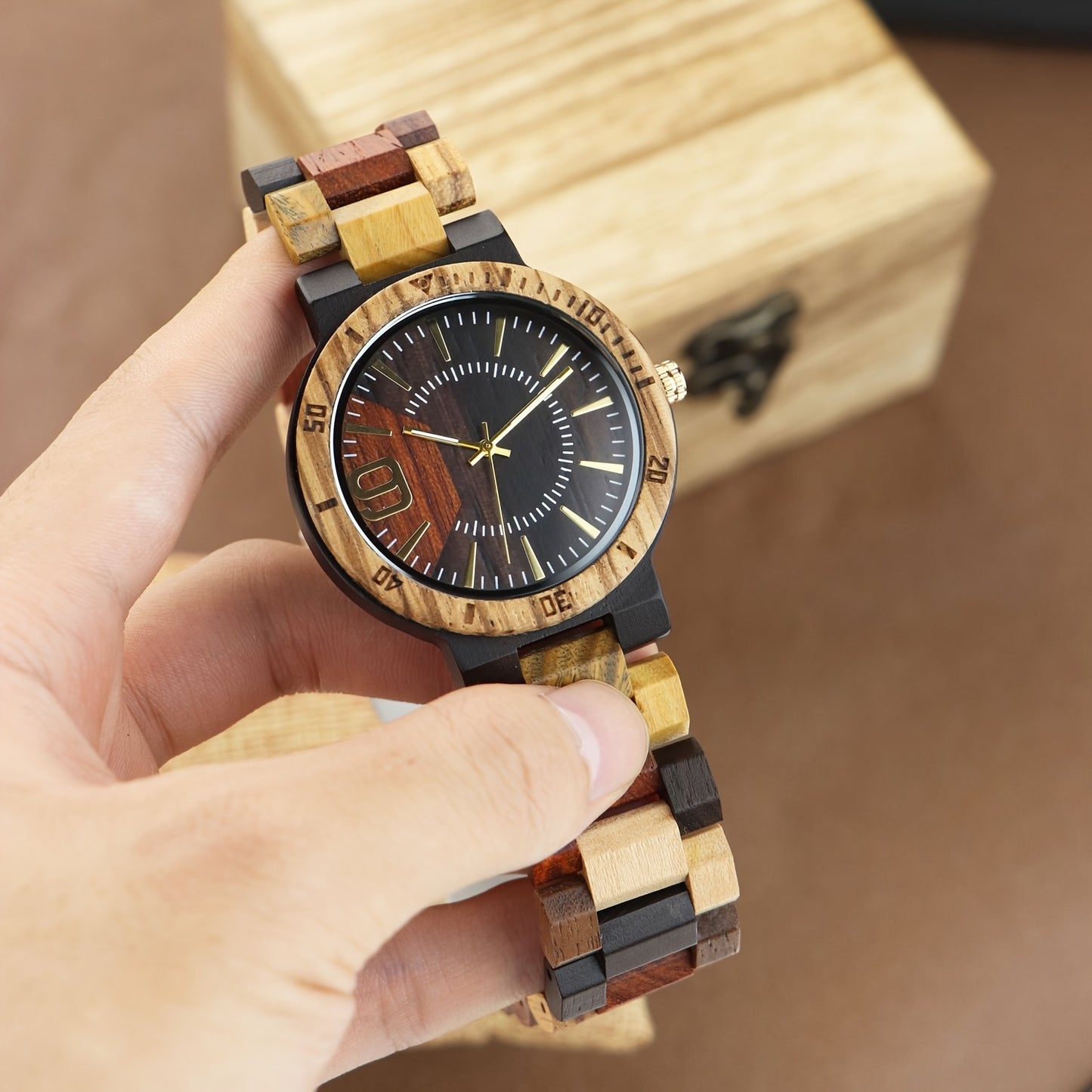New Unique Multi-Color Wooden Watch New Multi-Color Wooden Men's Quartz Watch Unique Personality Best Gift Choice Without Wooden Box