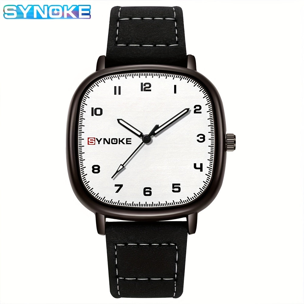 SYNOKE Men's Casual Quartz Watch - Alloy Case, Faux Leather Strap, Non-Rechargeable Battery, Best for Christmas