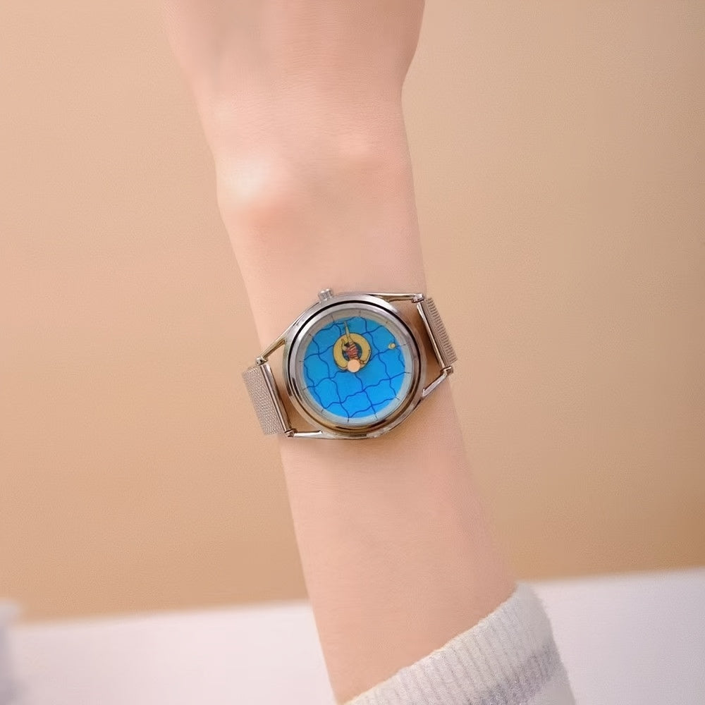 Stainless Steel Watch Minimalist Women's Stainless Steel Mesh Band Watch | Creative Design Wristwatch with Quartz Movement and Unique Dual-Needle Personalized Style