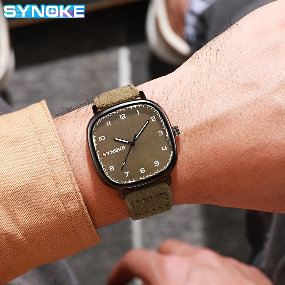 SYNOKE Men's Casual Quartz Watch - Alloy Case, Faux Leather Strap, Non-Rechargeable Battery, Best for Christmas