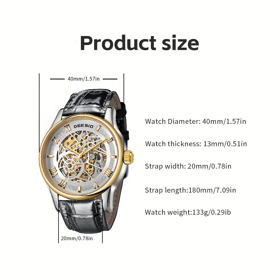 2025 Men's Automatic Skeleton Watch - Stainless Steel Case & PU Leather Strap, Exposed Mechanical Movement, No Battery Needed, Casual Luxury Style for Valentine's Day, Football Matches, Halloween, Christmas & Father's Day Gifts