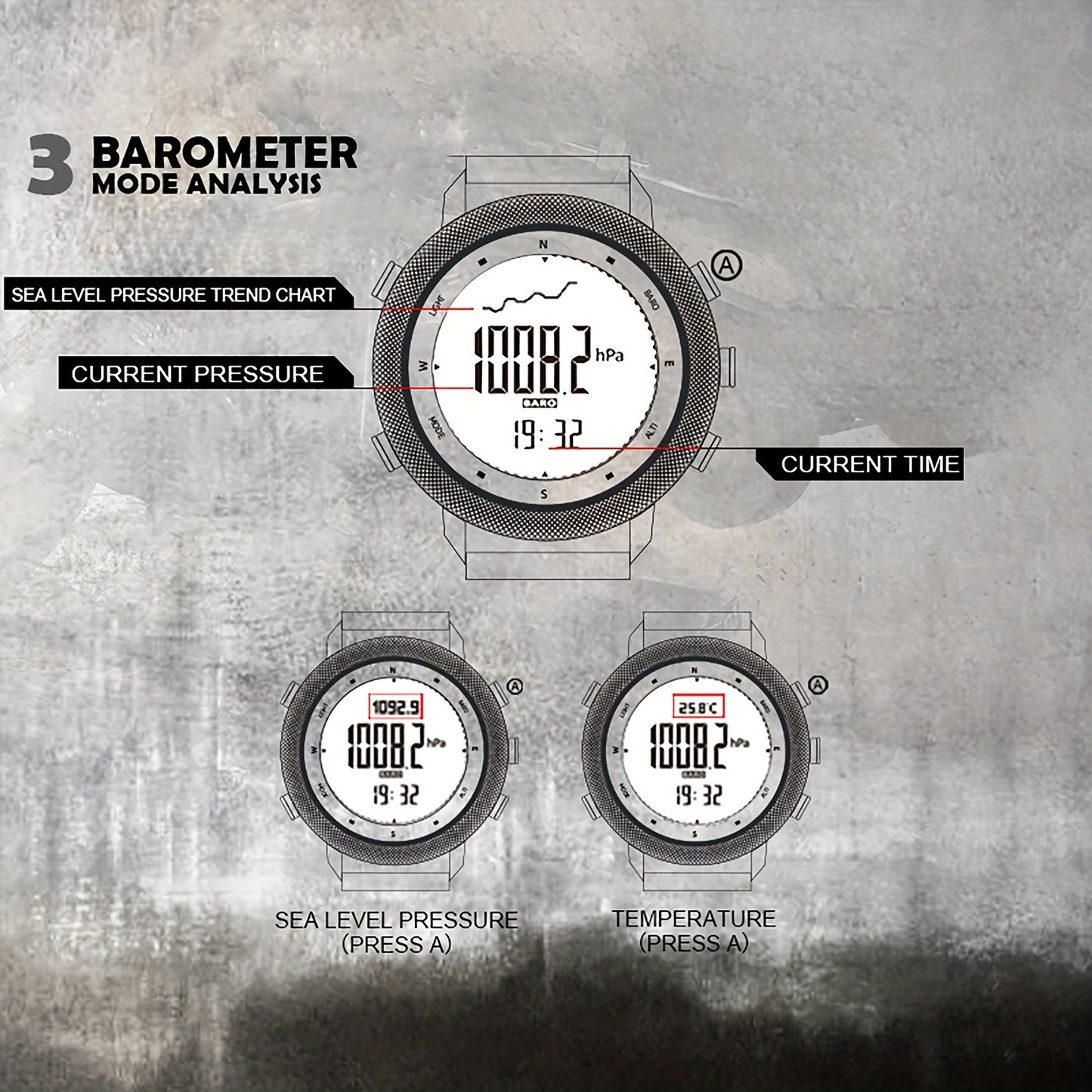 NORTH EDGE Men's Outdoor Sports Watch - 5ATM Digital Compass, Altimeter, Barometer, Thermometer, Metronome, Date\u002FStopwatch, Luminous Display, Alloy Case & Nylon Strap for Hiking, Swimming, Mountaineering