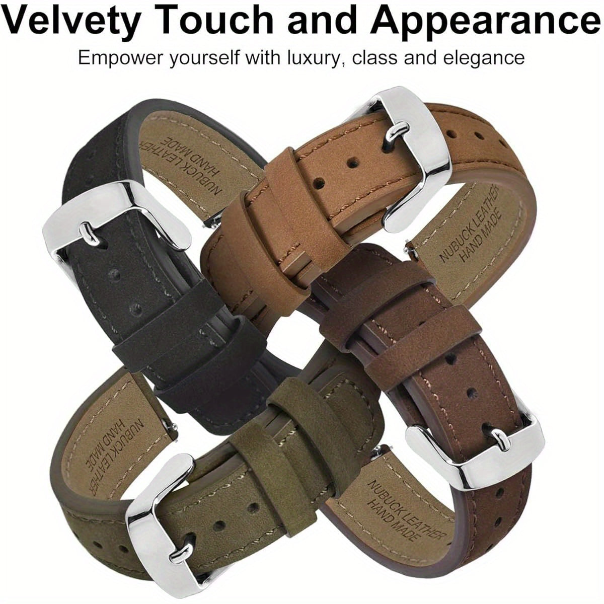 WOCCI Retro Nubuck Leather Watch Straps with Quick Release Stainless Steel Buckle - 18mm 20mm 22mm Widths, Casual Elegant Brown & Black Straps for Men & Women, Versatile for Everyday & Formal Wear