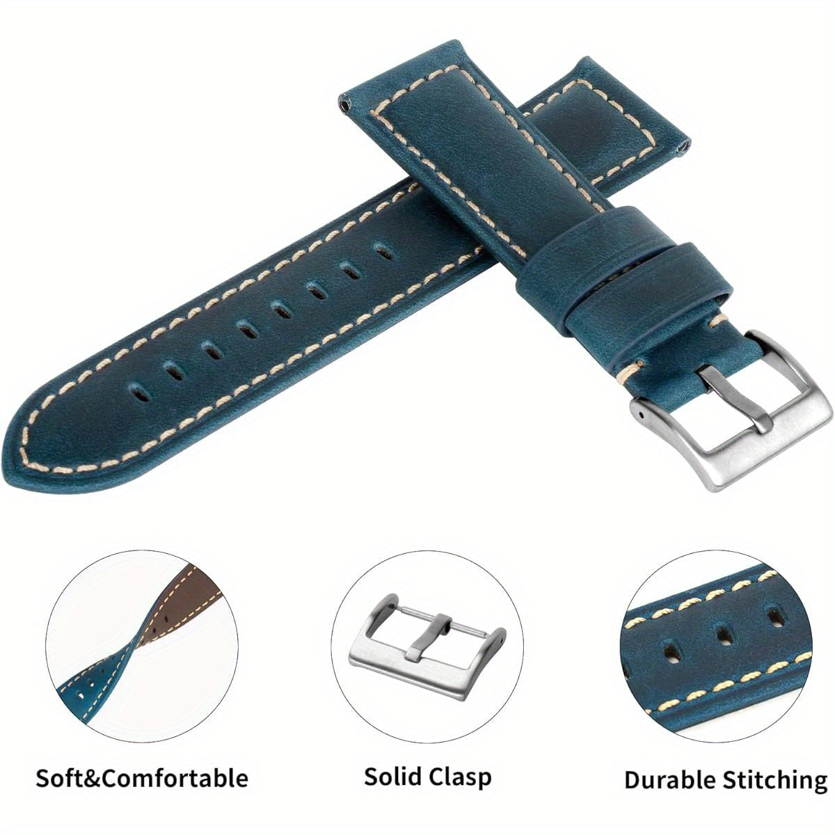 TStrap Leather Watch Band for Men Vintage Thickly Soft Watch Strap Smart Watch Bracelet Montre Replacement 20mm 22mm 24mm