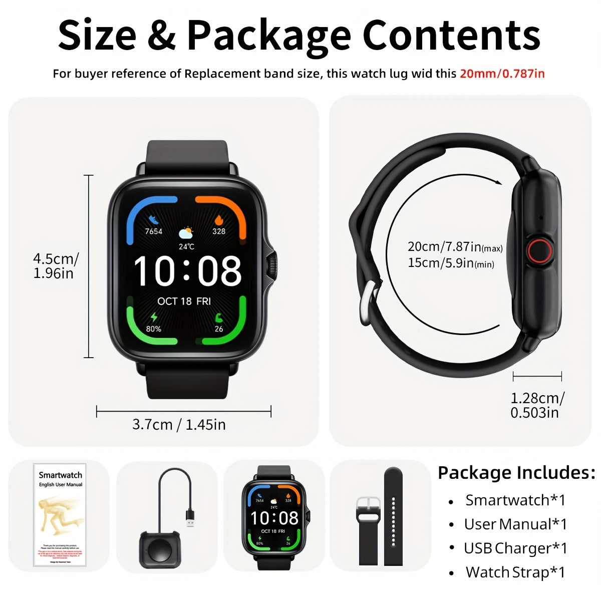 Sports Smart Watch, 1.83'' Full Touch Screen Display with Message, Answer Make Call Smartwatch, Sleep Monitoring, Sports Pedometer, Information Alerts, for iPhone Android Phones, Smartbands Fitness Watch for Women Men Friend Gift, Birthday Gift