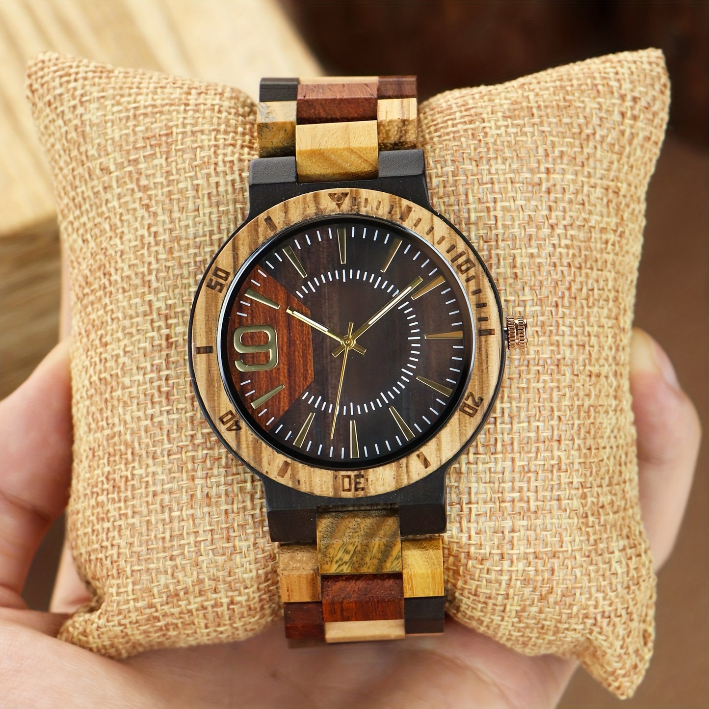 New Unique Multi-Color Wooden Watch New Multi-Color Wooden Men's Quartz Watch Unique Personality Best Gift Choice Without Wooden Box