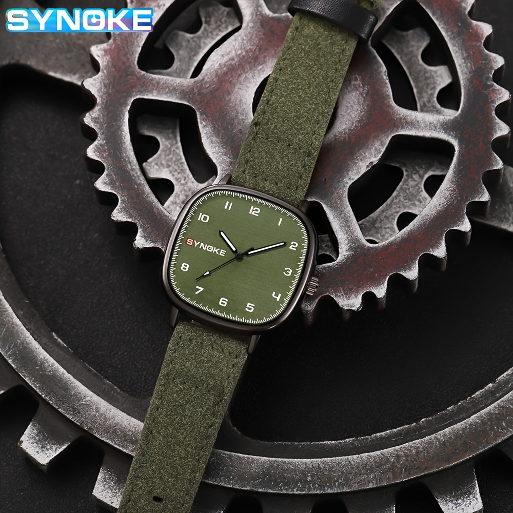 SYNOKE Men's Casual Quartz Watch - Alloy Case, Faux Leather Strap, Non-Rechargeable Battery, Best for Christmas