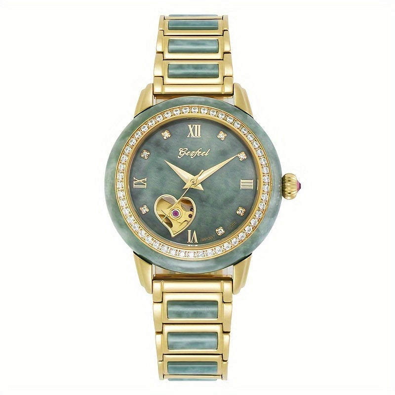 Luxury Watch GEZFEEL Luxury Mechanical Watch, Jade Hollow-Out | Stainless Steel Band, Fashionable Couples' Timepiece