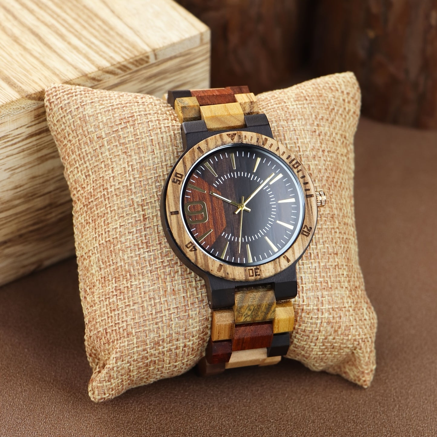 New Unique Multi-Color Wooden Watch New Multi-Color Wooden Men's Quartz Watch Unique Personality Best Gift Choice Without Wooden Box
