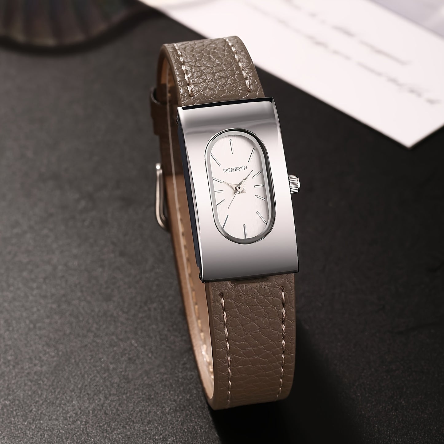 Rebirth Women'S Quartz Watch - Stylish Casual College Style with Brown Faux Leather Strap, Golden-Tone Case, and Date Display, Perfect for Casual Attire, Everyday Timepiece, Sophisticated Timepiece