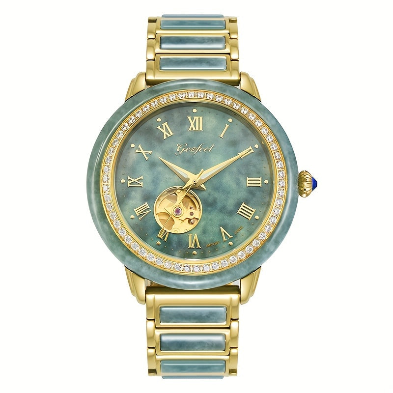 Luxury Watch GEZFEEL Luxury Mechanical Watch, Jade Hollow-Out | Stainless Steel Band, Fashionable Couples' Timepiece
