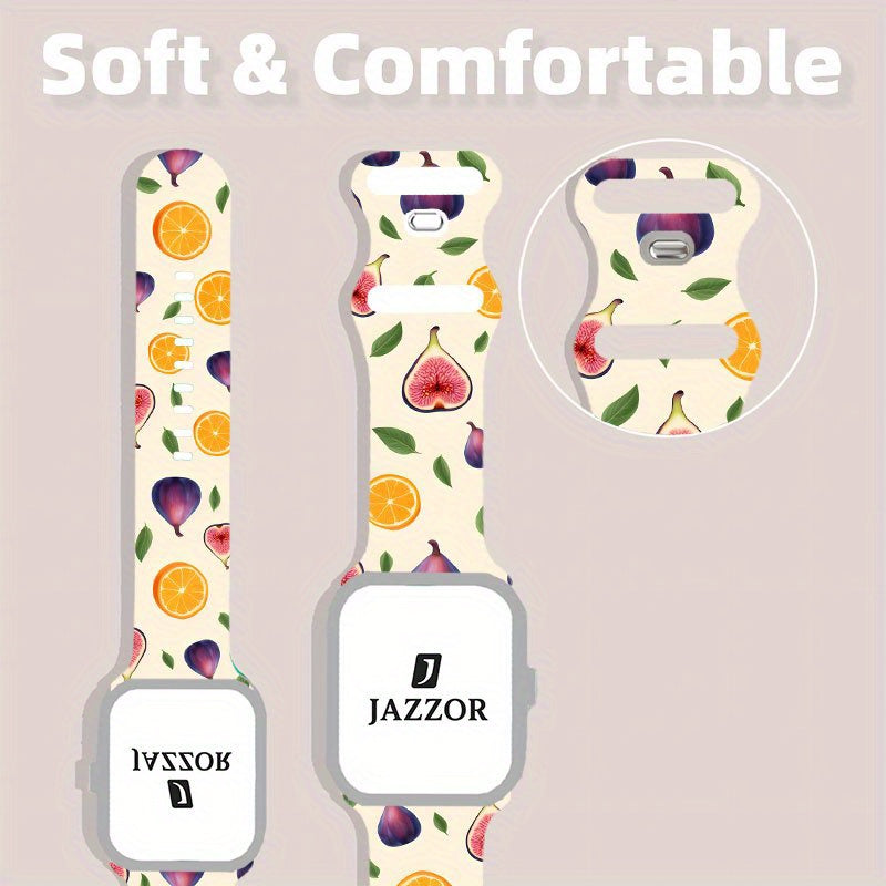 Vibrant Autumn, Purple Jujube & Orange Fruit Design – 1pc Silicone Strap for iWatch: Durable and Comfortable, Perfect Fit!