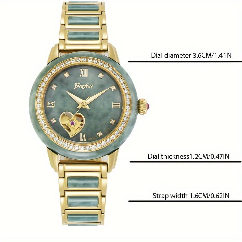 Luxury Watch GEZFEEL Luxury Mechanical Watch, Jade Hollow-Out | Stainless Steel Band, Fashionable Couples' Timepiece