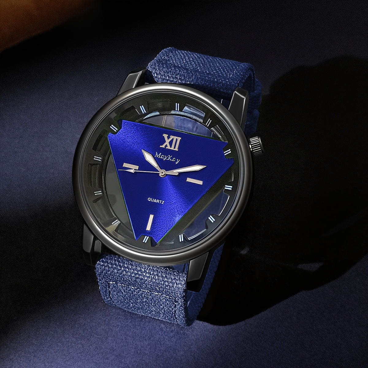 Men's Watch Stylish Hollow Triangle Design Unique Creative Men's Watch Canvas Strap Gift for Women to Loved One