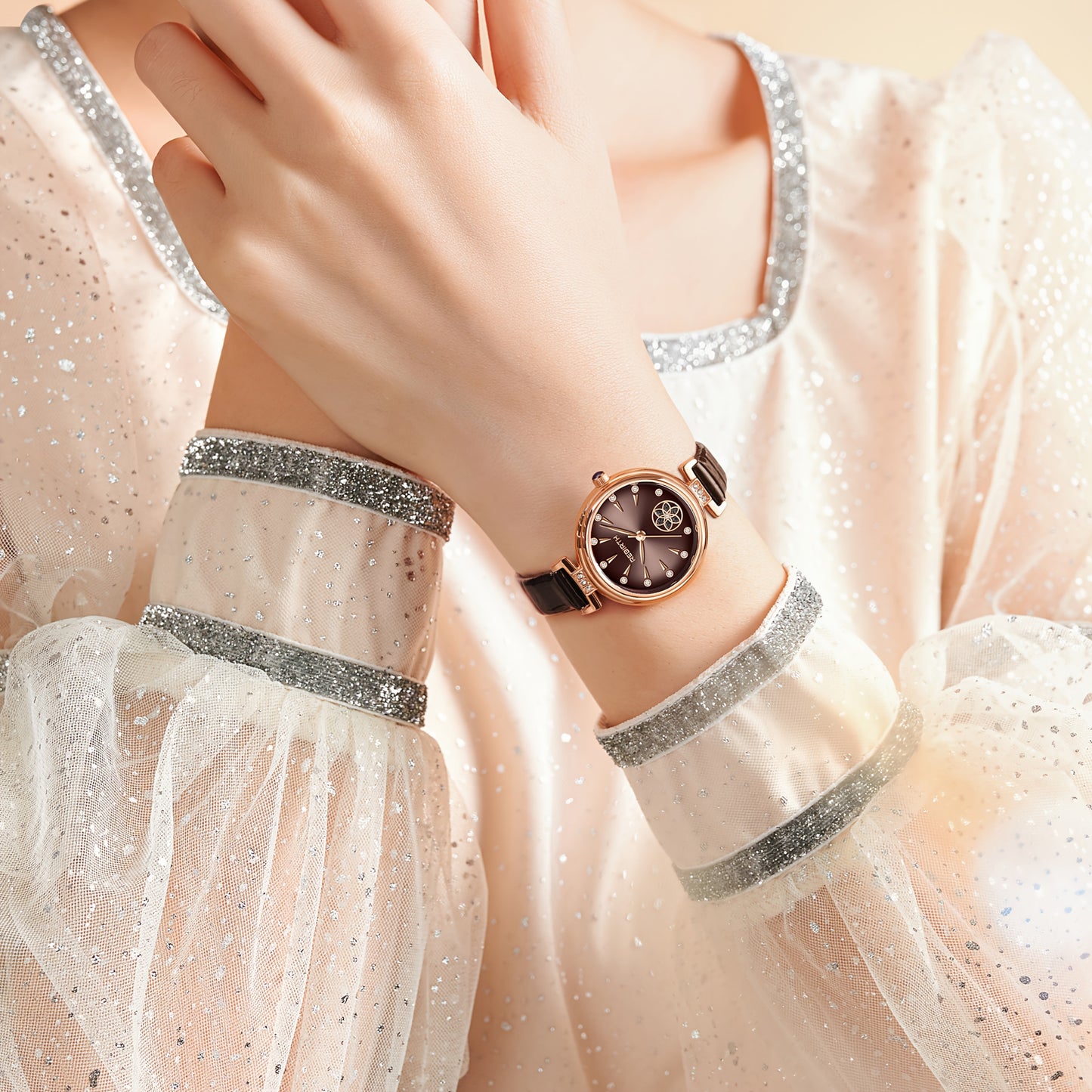 Rebirth Vintage Quartz Wristwatch for Women - Pink Faux Leather Strap, Black Dial with Date Display, Round Zinc Alloy Case, Battery Operated, Elegant Casual Style, Casual Wristwatch | Elegant Wristwatch | Durable Wristwatch