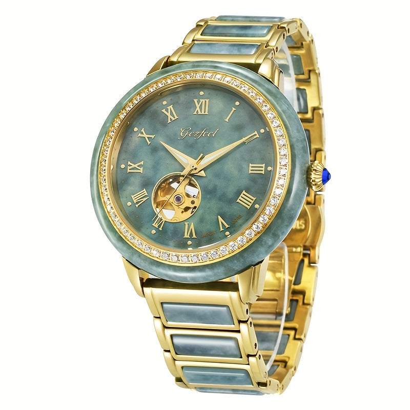 Luxury Watch GEZFEEL Luxury Mechanical Watch, Jade Hollow-Out | Stainless Steel Band, Fashionable Couples' Timepiece