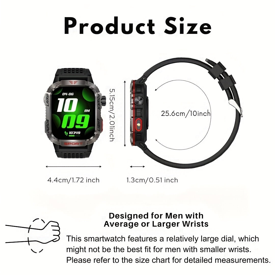 Effeokki Rugged Smart Watch for Men with Wireless Calling, 2.01 Inch IPS Display, 100+ Sports Modes, Fitness Tracker, Altitude air pressure, Compass, LED Flashlight, High Quality, Compatible with iPhone & Android for Outdoor & Adventure