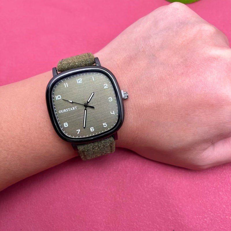 Mens Square Quartz Wrist Watch Vintage Style Men's Square Quartz Wrist Watch, Non-Waterproof, Battery Powered, Faux Leather Strap, Fashionable Casual Accessory