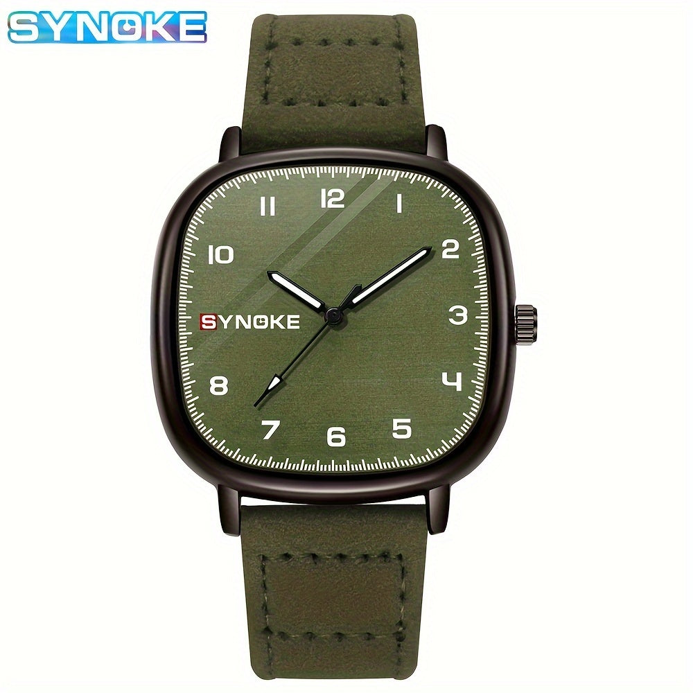 SYNOKE Men's Casual Quartz Watch - Alloy Case, Faux Leather Strap, Non-Rechargeable Battery, Best for Christmas