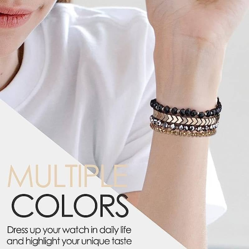 Beaded Bracelet Compatible with Apple Watch Bands 38mm 40mm 41mm 42mm 44mm 45mm Series 9 8 7 6 5 4 3 2 1 SE, Dressy Handmade Elastic Stretch Strap for iWatch Band Women