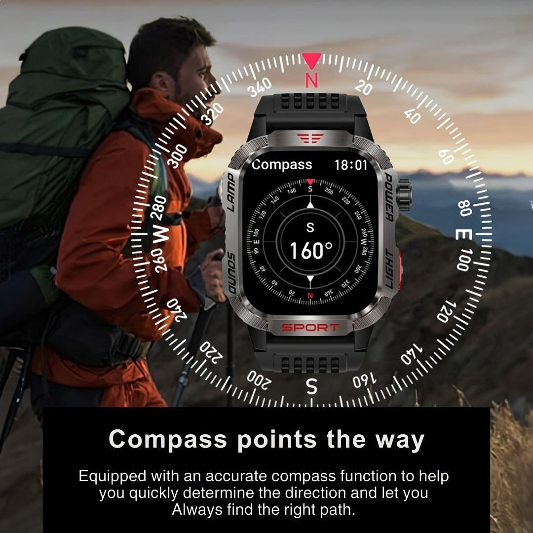 Effeokki Rugged Smart Watch for Men with Wireless Calling, 2.01 Inch IPS Display, 100+ Sports Modes, Fitness Tracker, Altitude air pressure, Compass, LED Flashlight, High Quality, Compatible with iPhone & Android for Outdoor & Adventure