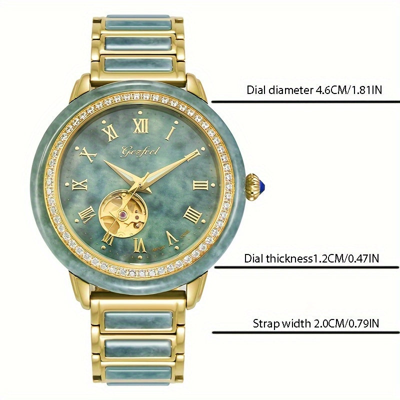 Luxury Watch GEZFEEL Luxury Mechanical Watch, Jade Hollow-Out | Stainless Steel Band, Fashionable Couples' Timepiece