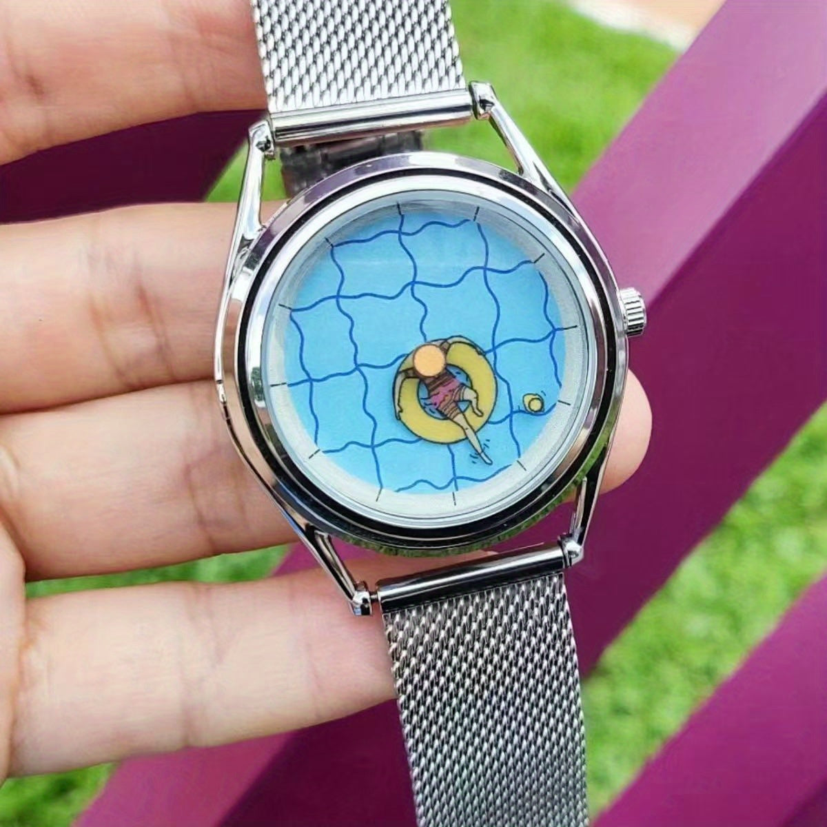Stainless Steel Watch Minimalist Women's Stainless Steel Mesh Band Watch | Creative Design Wristwatch with Quartz Movement and Unique Dual-Needle Personalized Style