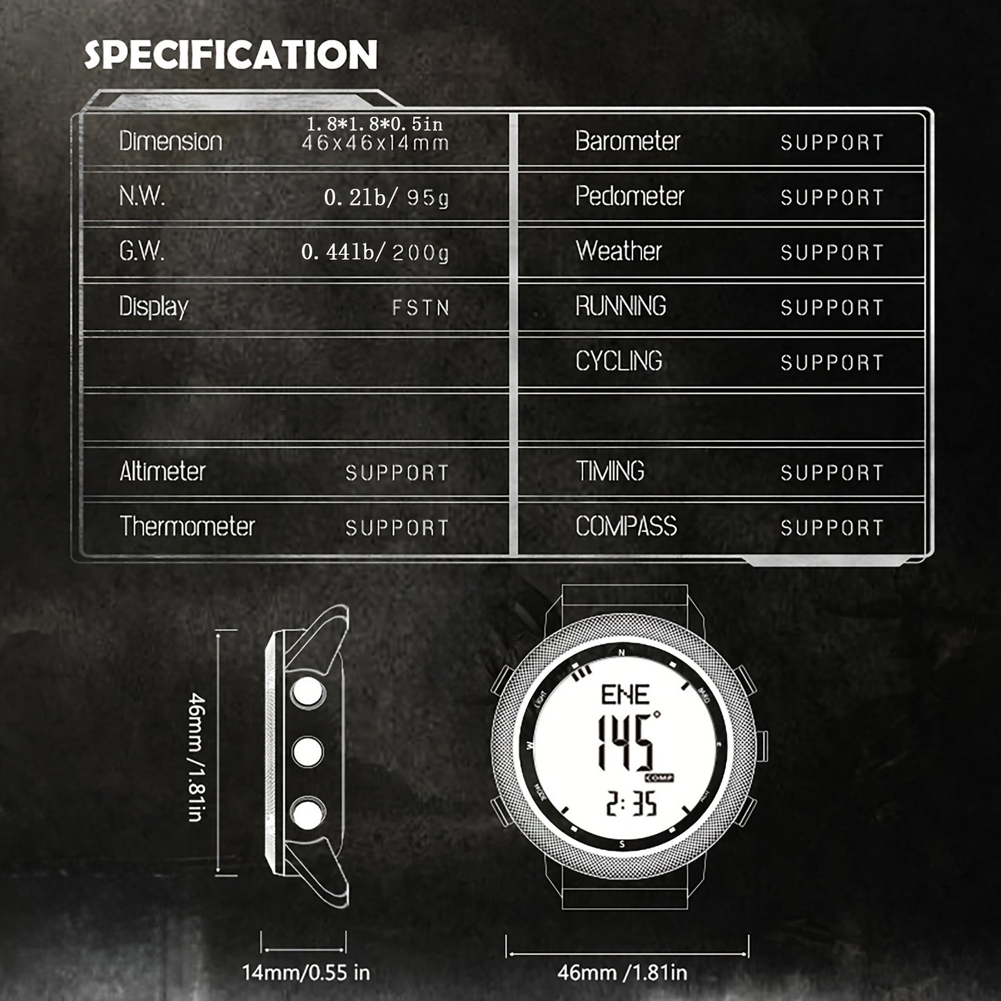 NORTH EDGE Men's Outdoor Sports Watch - 5ATM Digital Compass, Altimeter, Barometer, Thermometer, Metronome, Date\u002FStopwatch, Luminous Display, Alloy Case & Nylon Strap for Hiking, Swimming, Mountaineering