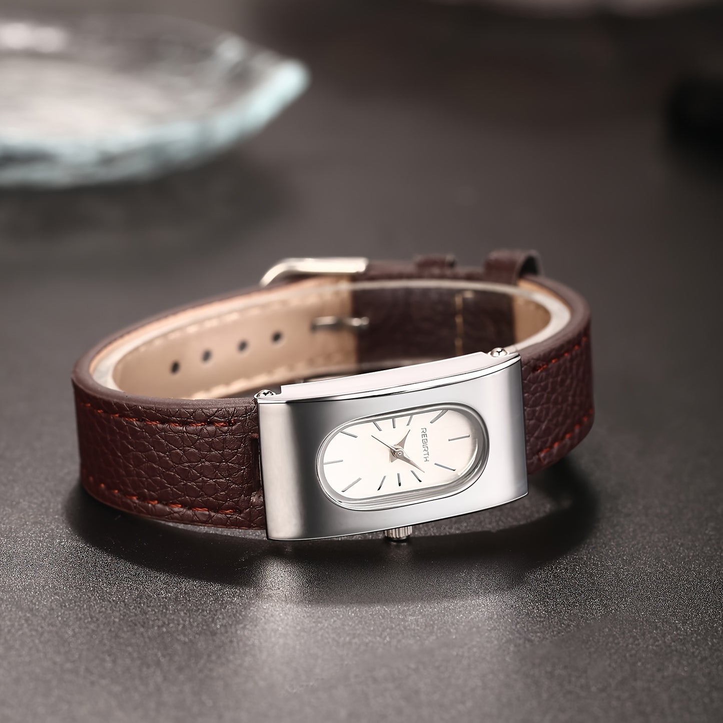 Rebirth Women'S Quartz Watch - Stylish Casual College Style with Brown Faux Leather Strap, Golden-Tone Case, and Date Display, Perfect for Casual Attire, Everyday Timepiece, Sophisticated Timepiece