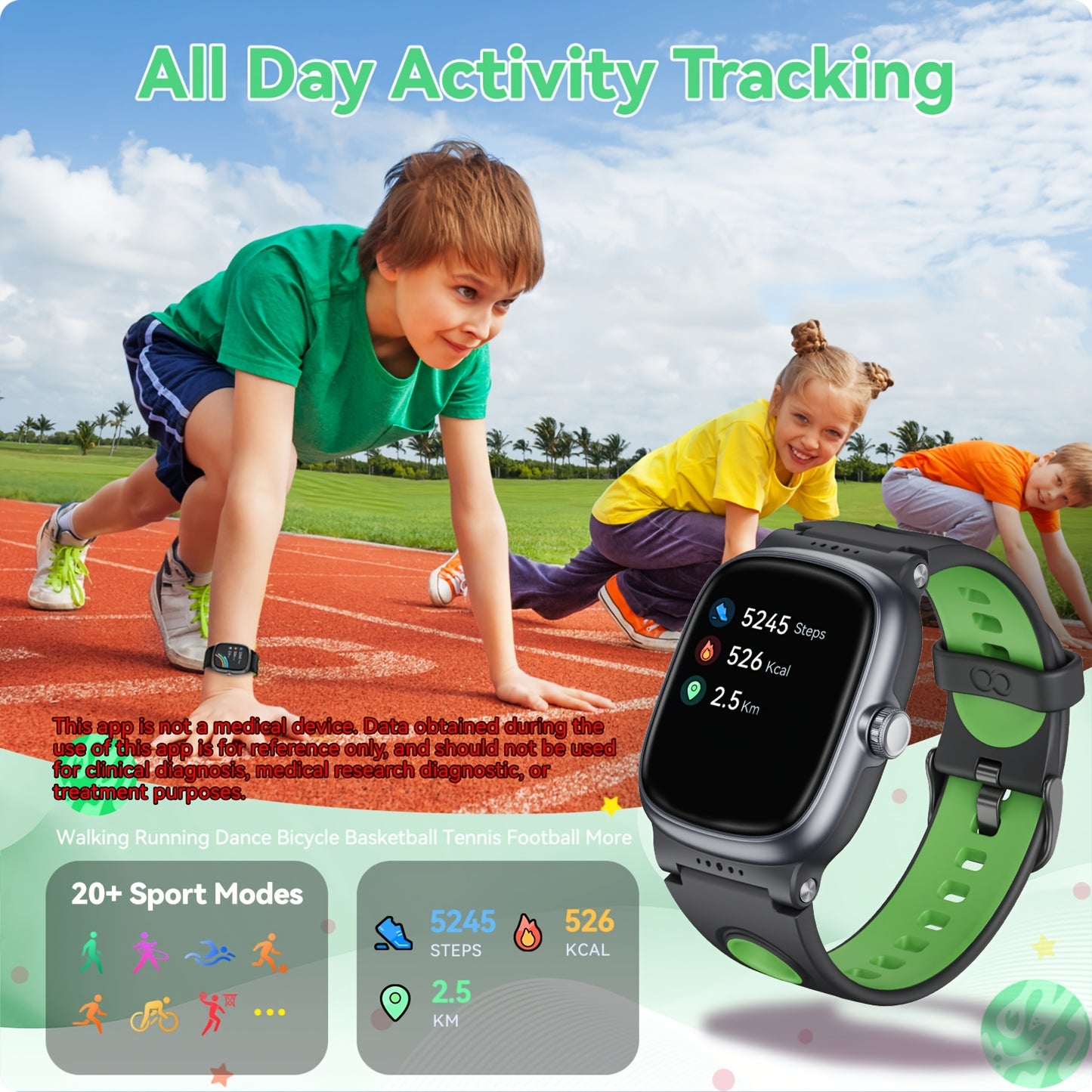 Kids Smart watches Fitness Tracker Watch with Sleep Monitor, IP68 Smart Watches, Step Calorie Counter Activity Trackers and Smartwatches for Kids, Compatible for iOS and Android
