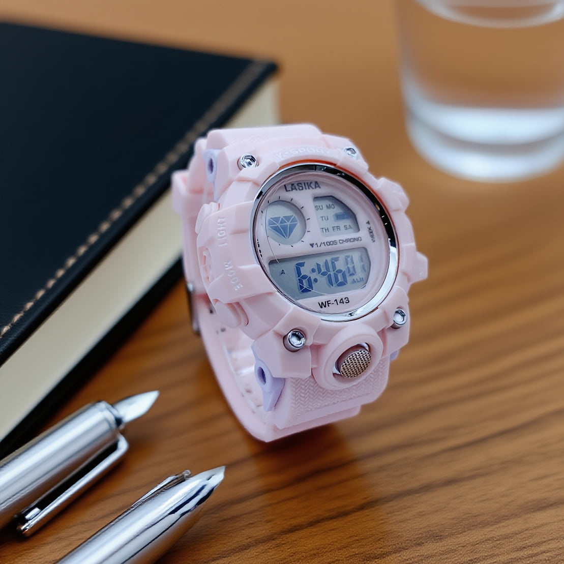 Pink Girls' Waterproof Digital Watch with Luminous Display, Sports & Swimming Timer, Date & Alarm Function, Adjustable Strap - Perfect Gift for Teens & Women, Teen Gift Item, Playful Design, Durable Plastic