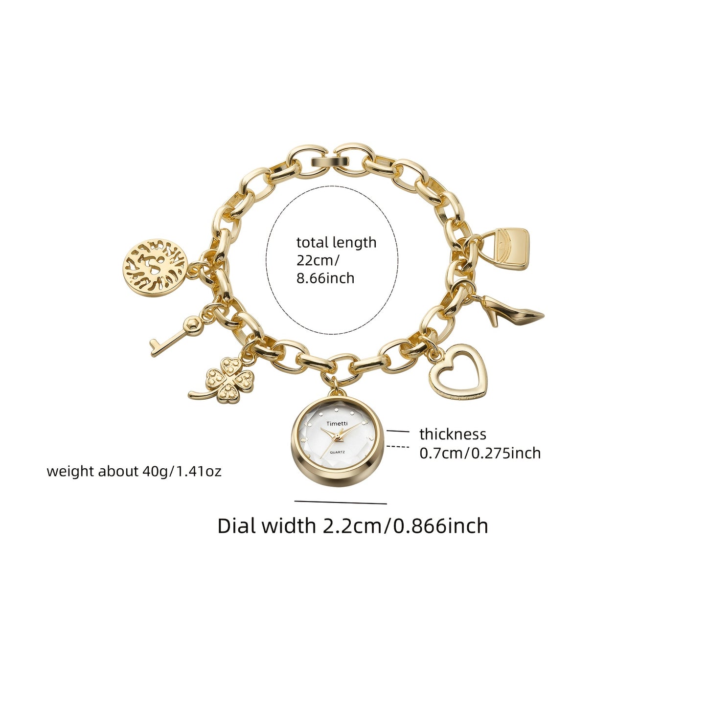 Bohemian Wristwatch Bracelet with Golden-Tone Zinc Alloy Case, Stainless Steel Band & Quartz Movement - Decorative Charms (Clover, Key, Star) for Casual Attire or Gift