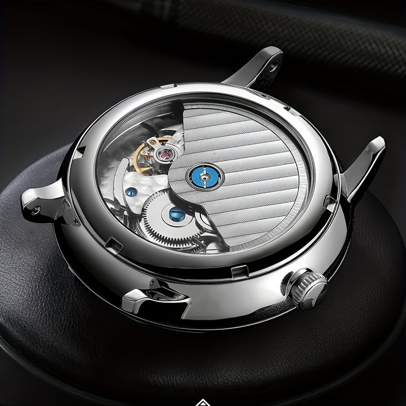 FEICE Brand Magic Pattern Series 3D Double Curved Surface Mirror Business Casual Men's Watch Automatic Mechanical Watch Cowhide Strap Simple Men's Watch Waterproof Luminous Hands Independent Second Dial Calendar Energy Needle Indication