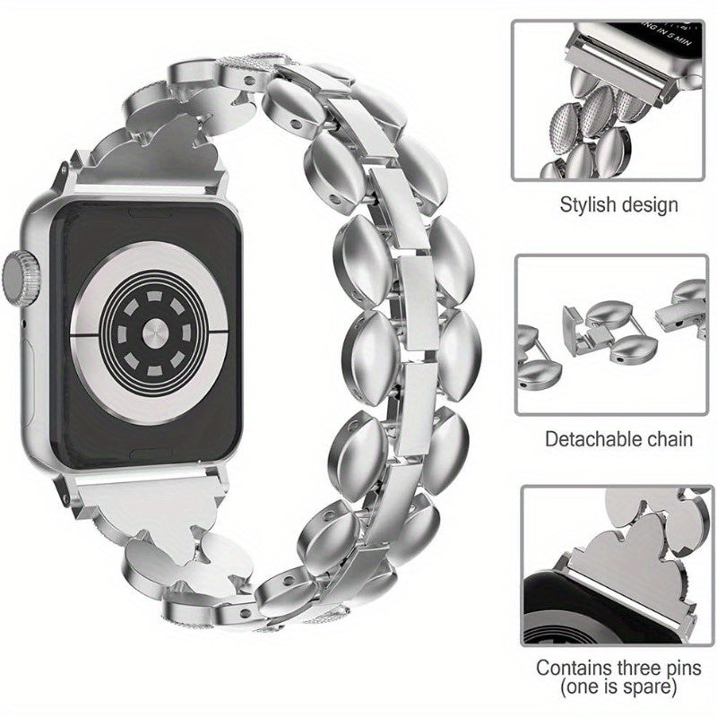 Wearlizer Dressy Band for Apple Watch Band 38mm 40mm 41mm Women Stainless Steel Fancy Bracelet Replacement Band Strap Metal Wristbands Accessories for iWatch Band Series 9 8 7 6 SE 5 4 3 2 1 Silvery