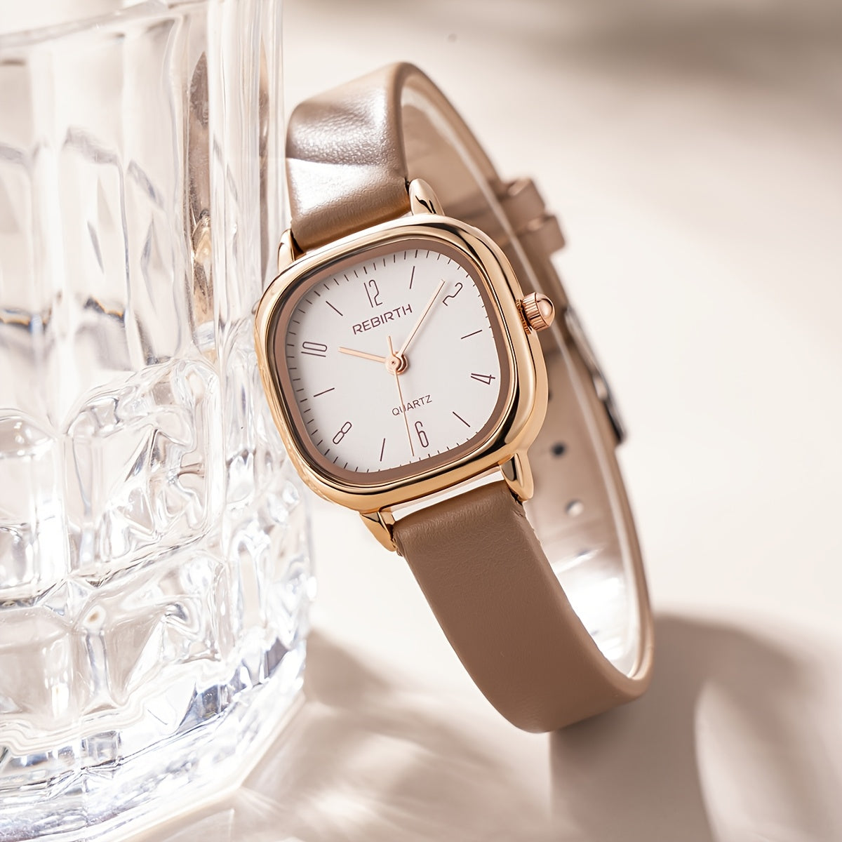 Elegant Women'S Quartz Watch with Faux Leather Strap - Bohemian Style, Square Case, Golden-Tone Accents, Perfect for Casual Attire, Casual Wear Watch | Bohemian Style Watch | Quartz Movement Watch