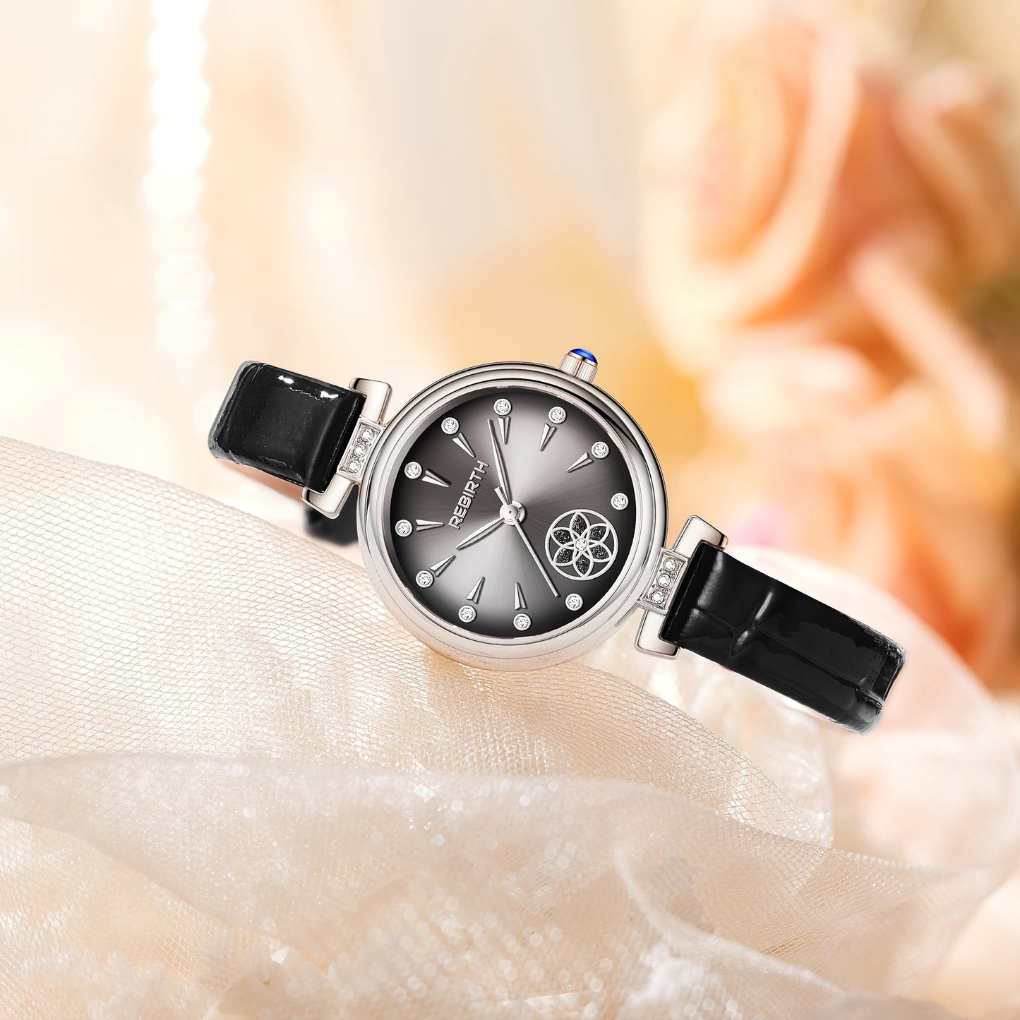 Rebirth Vintage Quartz Wristwatch for Women - Pink Faux Leather Strap, Black Dial with Date Display, Round Zinc Alloy Case, Battery Operated, Elegant Casual Style, Casual Wristwatch | Elegant Wristwatch | Durable Wristwatch