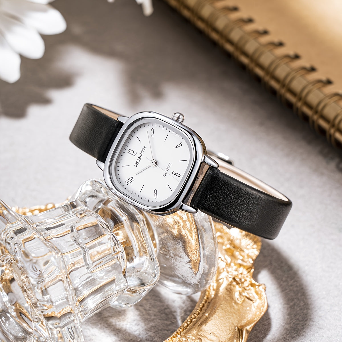 Elegant Women'S Quartz Watch with Faux Leather Strap - Bohemian Style, Square Case, Golden-Tone Accents, Perfect for Casual Attire, Casual Wear Watch | Bohemian Style Watch | Quartz Movement Watch