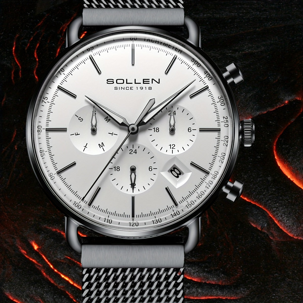 Men's Quartz Mesh Watch Model 705 - Boardroom Maverick Collection, Stainless Steel Case & Mesh Strap, Black Dial with Golden Accents, Business Casual Watch for Professionals, Casual Attire & Gifts Suitable for teens