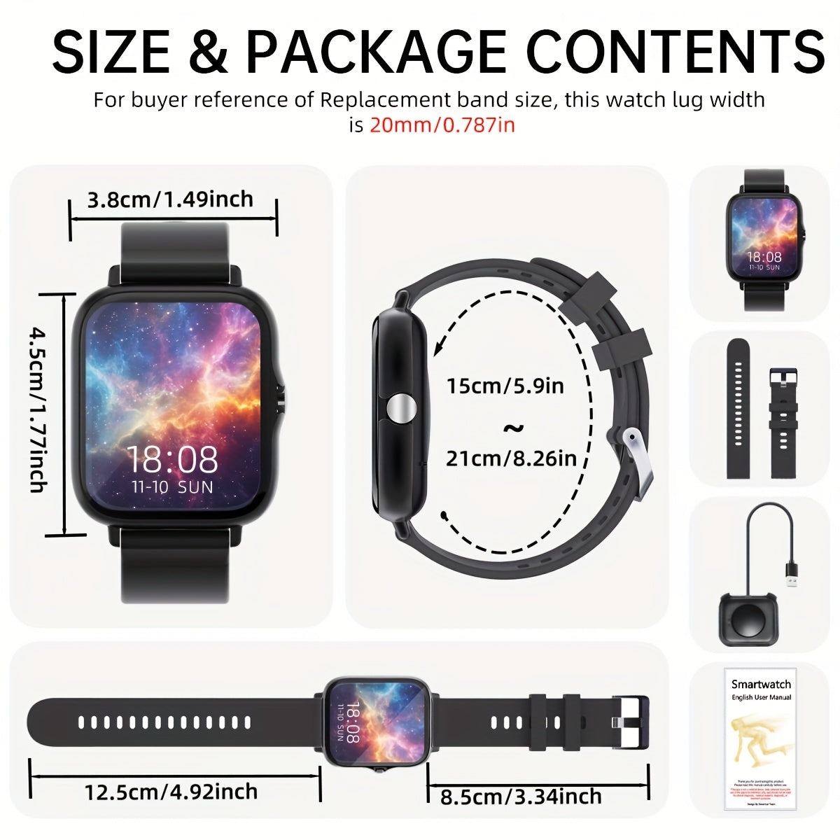 Wireless Smartwatch with 1.83'' HD Touchscreen – Smart Notifications, Sleep Tracking, Multi-Sport Modes, Large Battery | Compatible with iPhone & Android | Fitness Watch for Men & Women