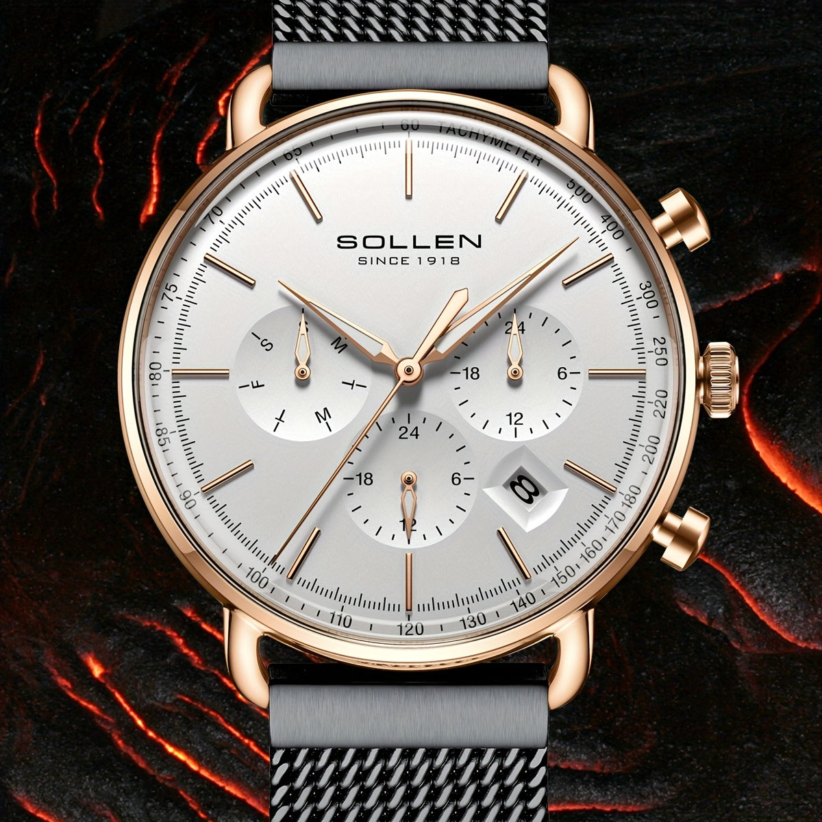 Men's Quartz Mesh Watch Model 705 - Boardroom Maverick Collection, Stainless Steel Case & Mesh Strap, Black Dial with Golden Accents, Business Casual Watch for Professionals, Casual Attire & Gifts Suitable for teens