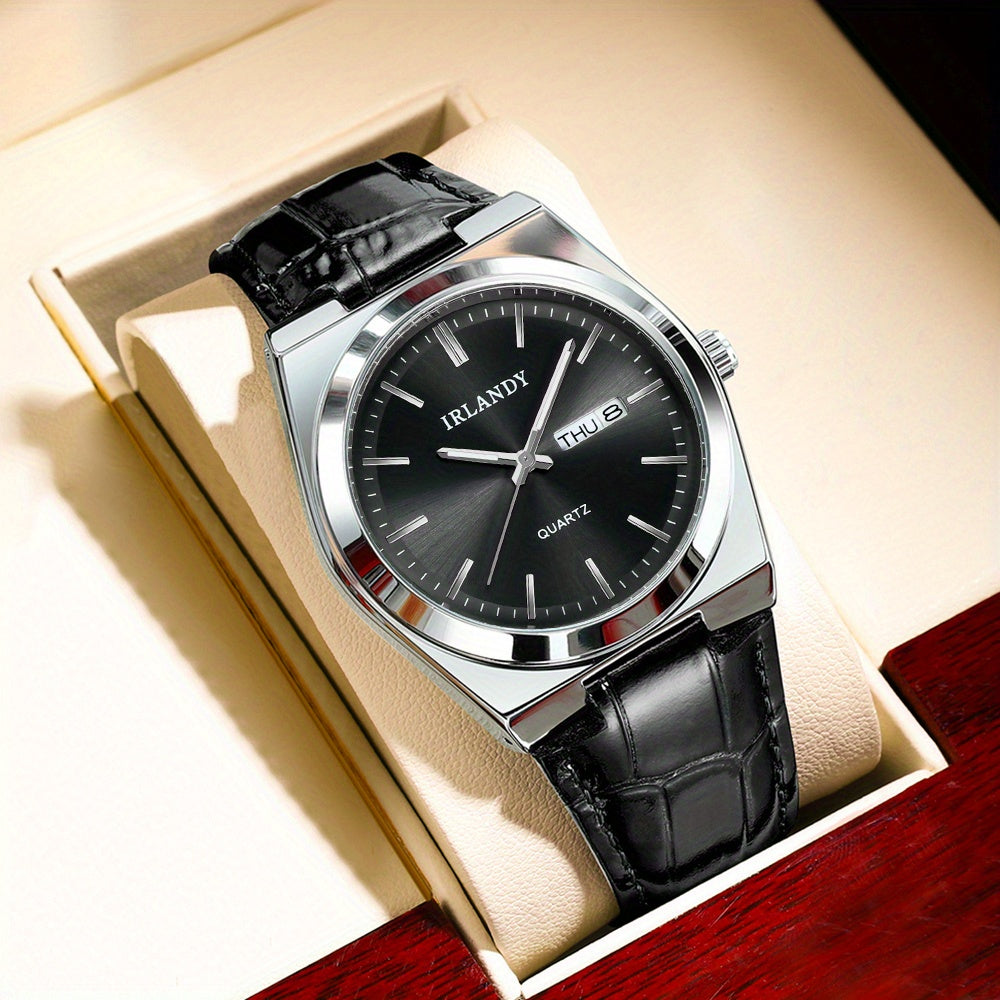 Men'S Business Casual Versatile Quartz Faux Leather Watch with Multifunctional Calendar, Trendy And High-End Feel.