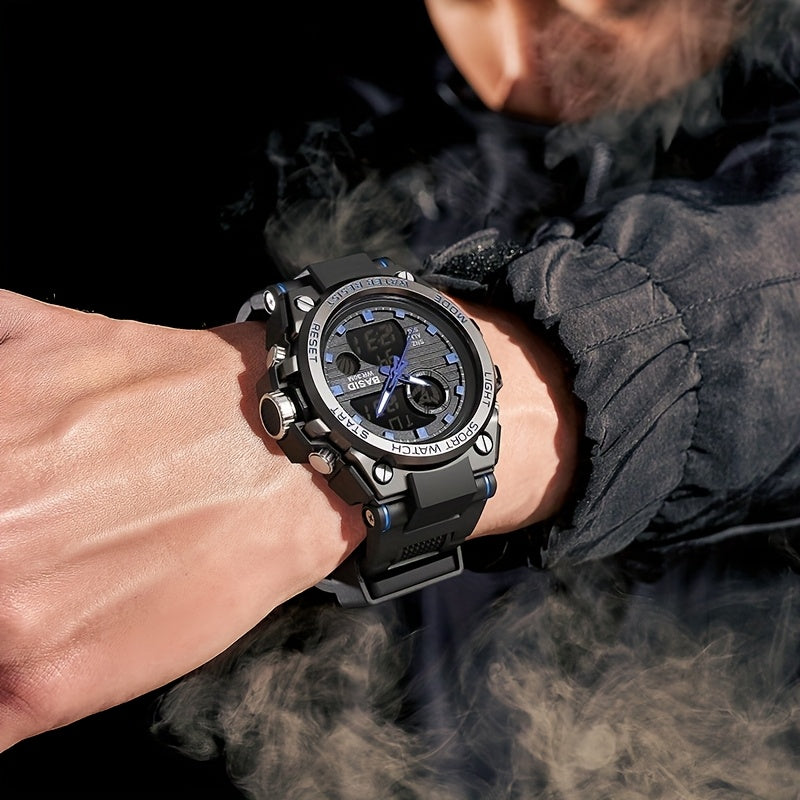 Men's Multifunctional Sports Waterproof Outdoor Watch with TPU Strap, Alarm Clock Date, Stopwatch Timer LED Backlight Glow-in-the-Dark Rainproof