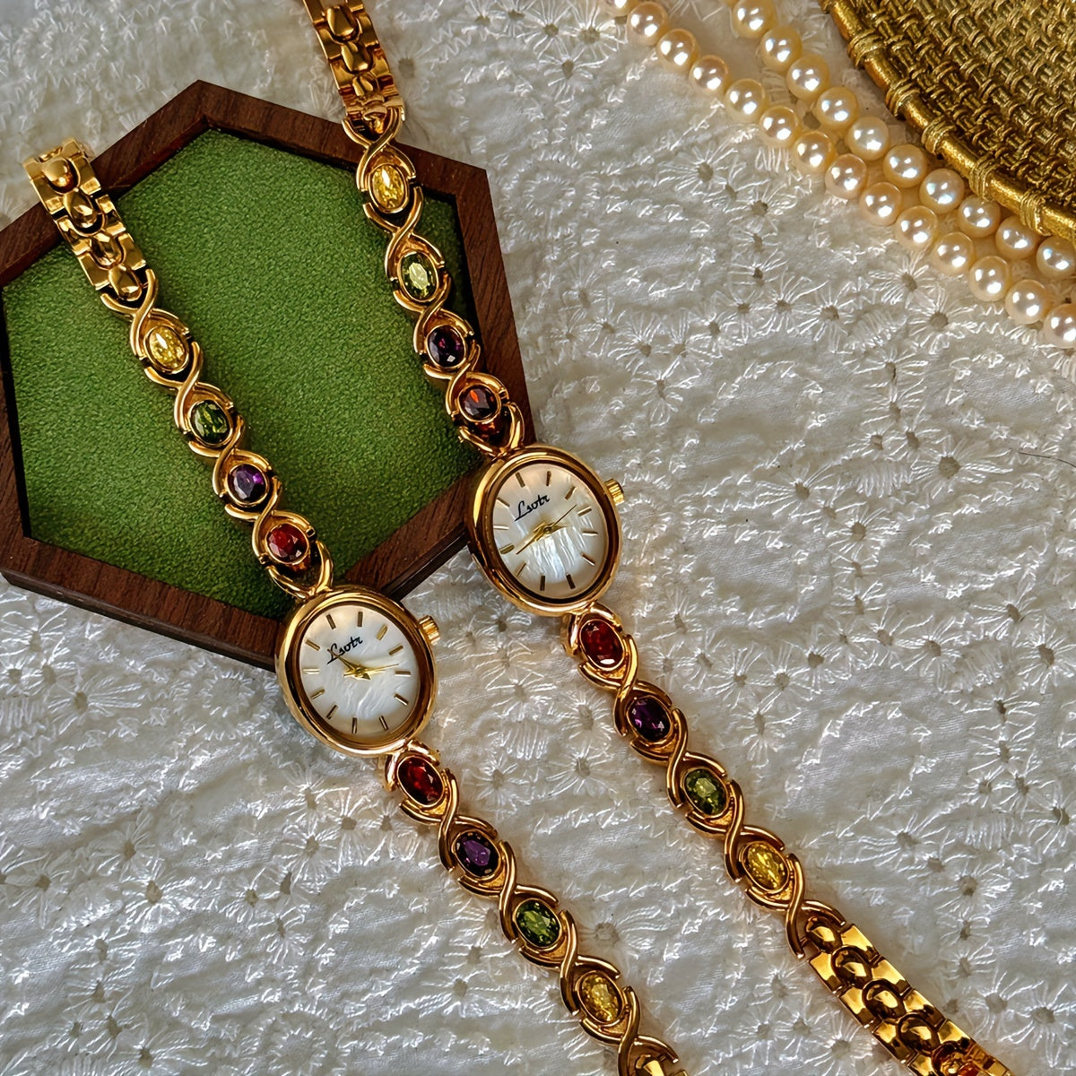 Quartz Watch with Gemstone Accents Boho Style Oval Quartz Wrist Watch for Women with Gemstone Accents, Analog Display, Non-, Alloy Band & Case, Elegant Vintage Fashion, Perfect for Daily Wear, Parties & Gifts
