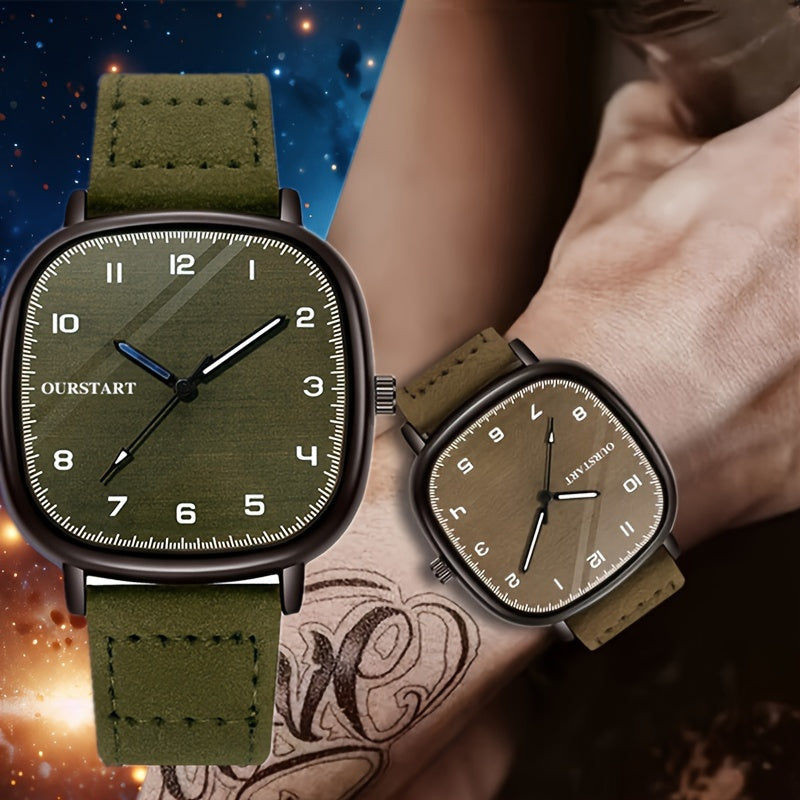 Mens Square Quartz Wrist Watch Vintage Style Men's Square Quartz Wrist Watch, Non-Waterproof, Battery Powered, Faux Leather Strap, Fashionable Casual Accessory
