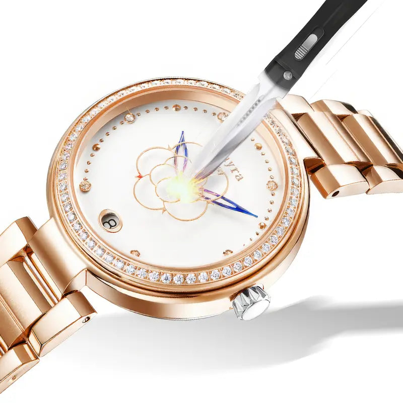 Huayra Women's Automatic Mechanical Watch - Elegant Floral dial, Stainless Steel Case & Band, Mechanical Movement